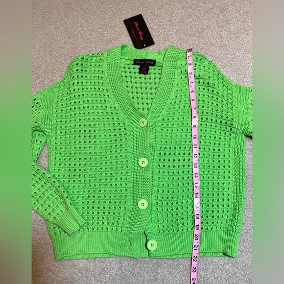 NWT Elena Wang Green Cardigan Sweater Open Weave Women Size Small 100% Cotton - Picture 3 of 6